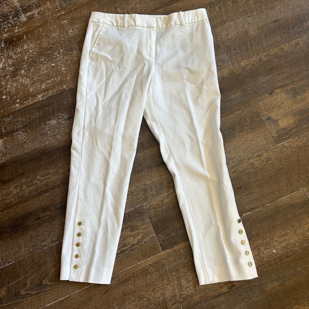 Talbots Hampshire Ankle Pants White Gold Button Detail Size 10P Petite